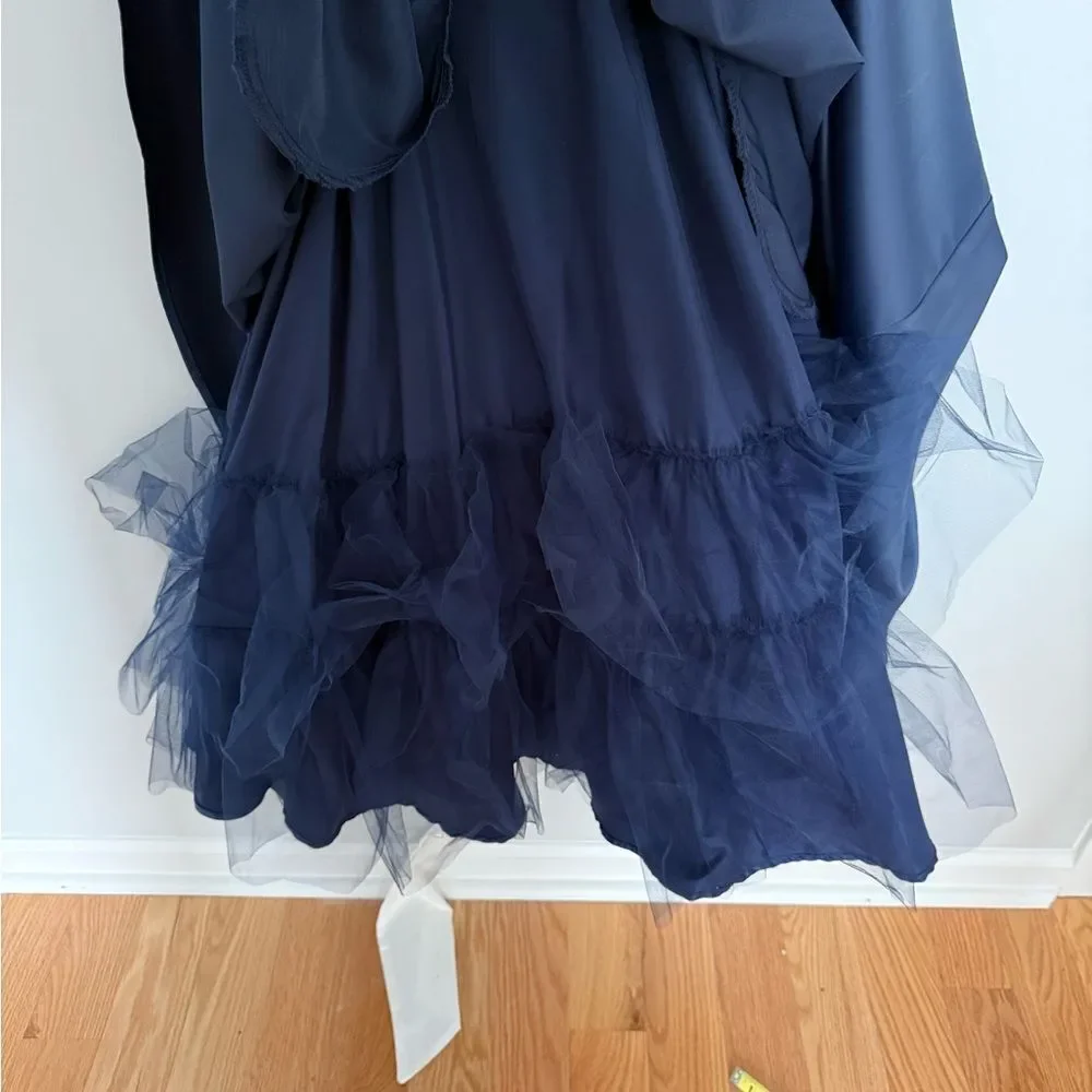 Collectif Navy Satin Formal Dress with White Belt - Picture 12 of 12